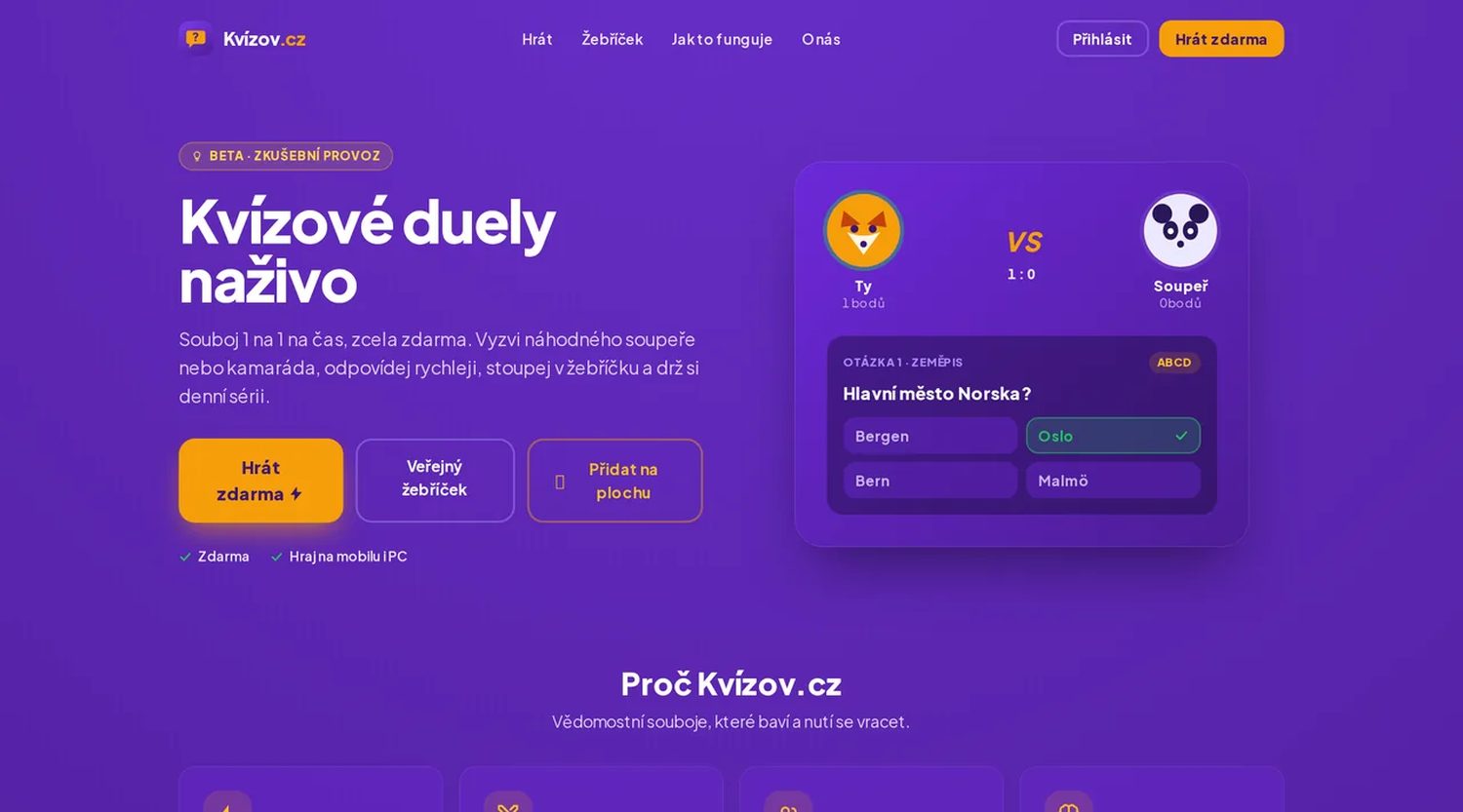 Kvízov.cz: vědomostní kvízové duely 1 na 1 online a zdarma