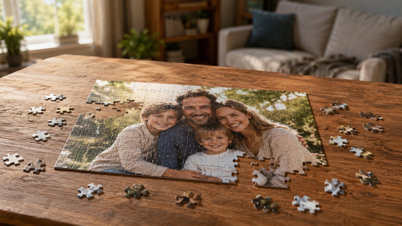 Personalizované foto-puzzle s rodinnou fotografií jako romantický dárek pro přítelkyni
